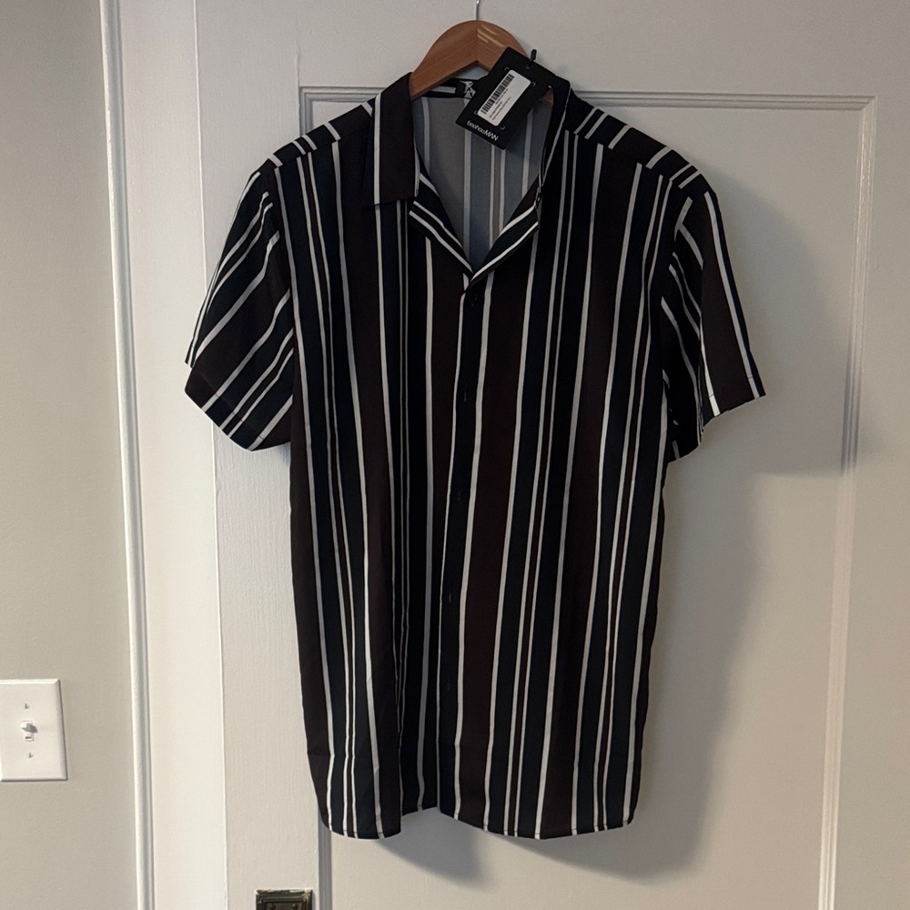 Brown Black and White Striped Men's Shirt